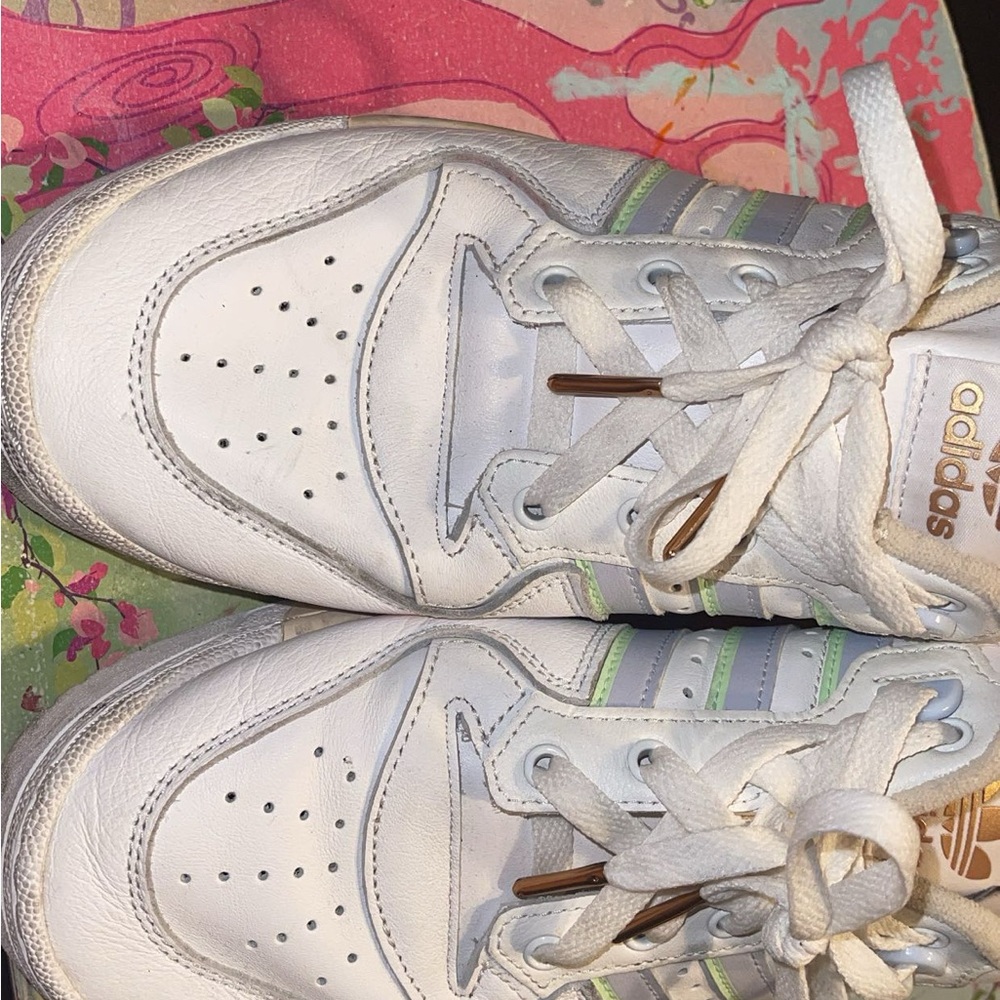 Cute Adidas White Lavender and Green Athletic Sneakers